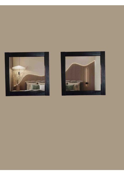 Dekoratif Siyah Çerçeve Cam Ayna 35 x 35 cm ( 2 Adet)