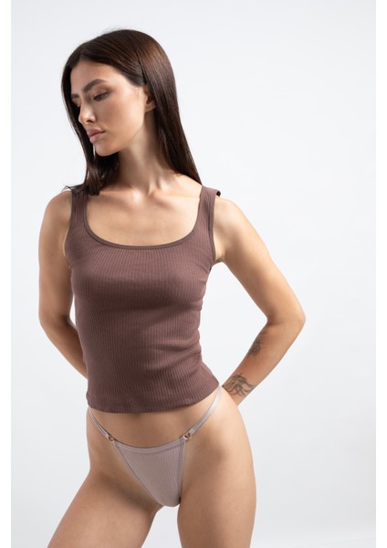 Kadın Pamuklu ve Kalp Detaylı Likralı Fitilli Kaşkorse Love V-String