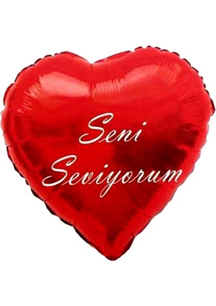 7 Adet Büyük Boy Seni Seviyorum Kırmızı Kalpli Folyo Balon Parlak Metalik Kalpli Balon