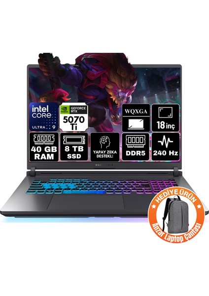 Rog Strix G18 Intel Core Ultra 9 275HX 40GB 8tb SSD Rtx 5070TI 12GB 16GB 240Hz 18" 2.5k Wqxga Freedos Taşınabilir Bilgisayar G815LR-A9