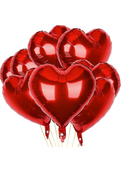 46 cm 9 Adet Parlak Metalik Kırmızı Kalpli Folyo Balon Orta Boy 46 cm Kalpli Balon fiyatları