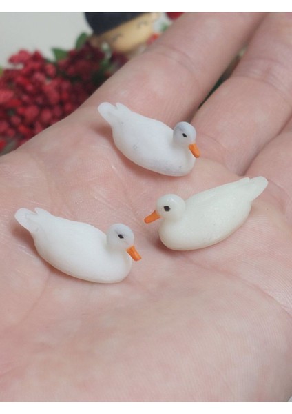 3'lü Mini Beyaz Ördek Teraryum Obje Teraryum Süs Saksı Süs Minyatür Obje