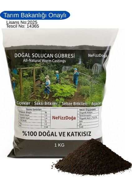 %100 Doğal Katkısız Solucan Gübresi 1 Kg (2 Lt)