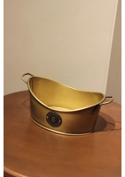 Ekmek Kabı Etiketli Ekmek Saklama Kabı Gold Kaplama Galvaniz Ekmeklik Kafe Cafe Servis