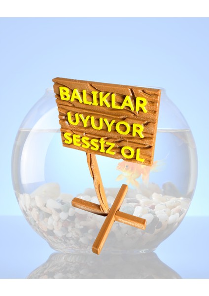 Akvaryum Dekoru - Balıklar Uyuyor Sessiz Ol (Ahşap Desenli)