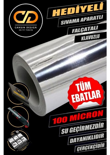 Gümüş Varak Folyo Kandinden Yapışkanlı Krom Folyo. Dolap, Masa, Beyaz Eşya, Kaplama Folyosu