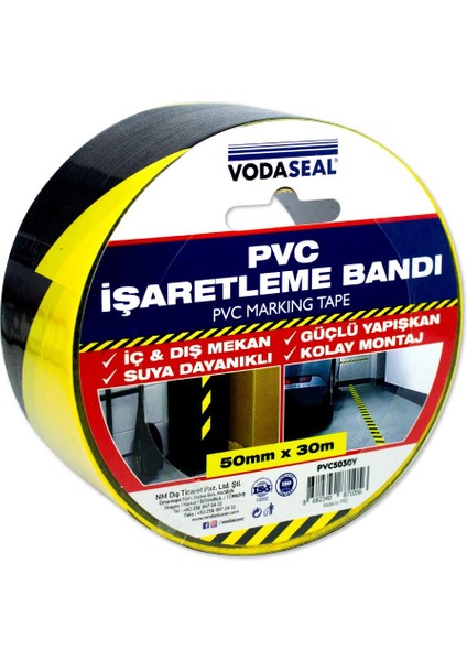 Sarı Siyah Uyarı Ikaz Pvc Işaretleme Bandı - 50 mm x 30 Mt.