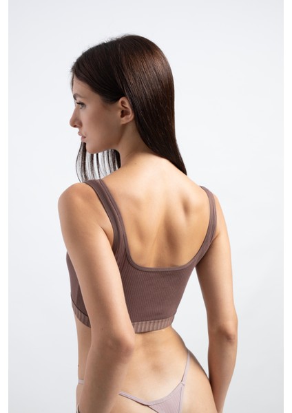 Kadın Kahverengi Pamuklu Kare Yaka Crop Top Büstiyer fırsatları
