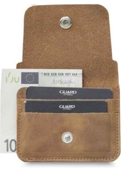 Hakiki Deri Unisex Crayz Taba Kağıt Para Bölmeli Mini Kartlık (T804)