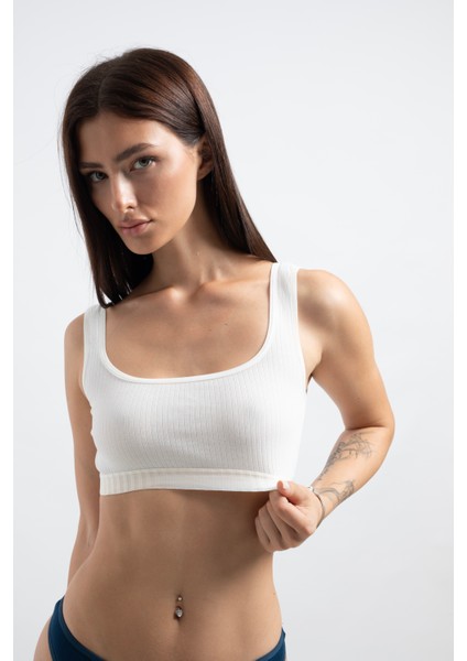 Kadın Beyaz Pamuklu Kare Yaka Crop Top Büstiyer modelleri