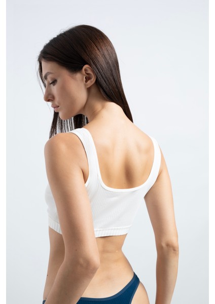 Kadın Beyaz Pamuklu Kare Yaka Crop Top Büstiyer fırsatları