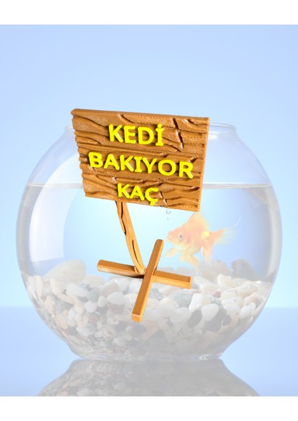 Akvaryum Dekoru - Kedi Bakıyor Kaç (Ahşap Desenli)