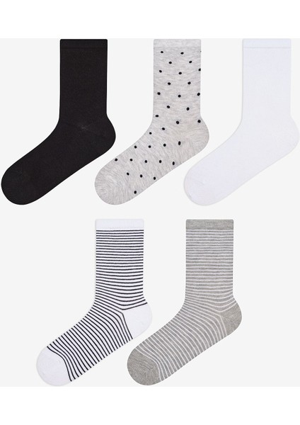 Stripe Dot 5li Gri Çok Renkli Burun Dikişsiz Soket Çorap