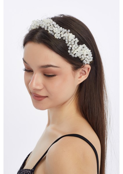 Büyük Kristal Taşlı Beyaz Taç