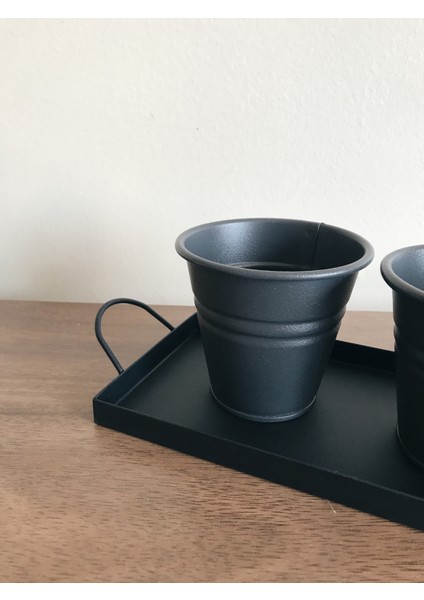 Mat Siyah Kahve Sunum Tepsisi Söz Tepsisi Kafe Cafe Yüzük Tepsisi
