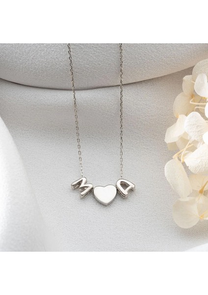 925 Ayar Gümüş Iki Harf ve Kalp Kolye