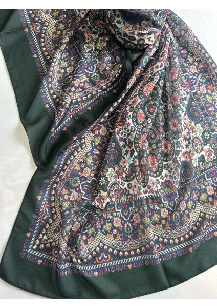 Kadın Pamuklu Zümrüt Yeşili Retro Etnik Şal