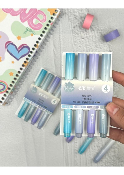 Soft Pastel Renkli 4'lü Marker Kalem Seti Mor