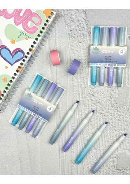 Soft Pastel Renkli 4'lü Marker Kalem Seti Mor modelleri