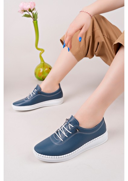 Kadın Düz Taban Ortopedik Lastik Bağcıklı Deri Günlük& Şık Casual Ayakkabı Stoks Shoes Store