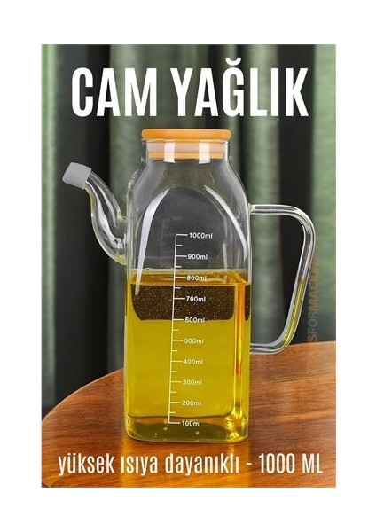 Yağ Sirke Şişesi Yağlık Borosilikat Cam 1000 ml