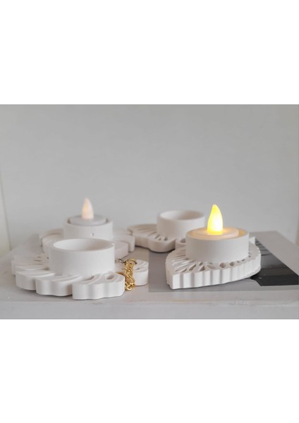 Beton Yaprak Desen Mumluk 4 Lü Set