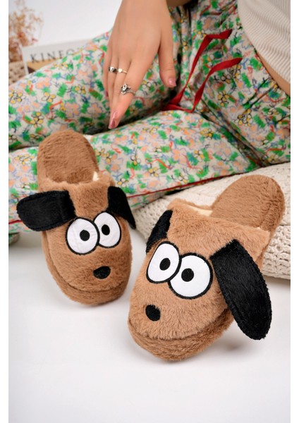 Kadın Peluş Köpek Desenli Ev Terliği Sevimli ve Yumuşak Kışlık Terlik fiyatları