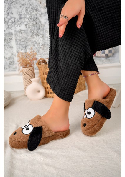 Kadın Peluş Köpek Desenli Ev Terliği Sevimli ve Yumuşak Kışlık Terlik modelleri
