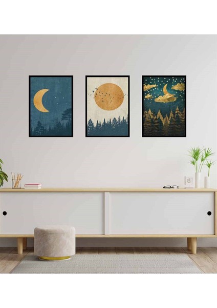 Moon Retro Motto Tasarım Duvar Panosu 3'lü Set