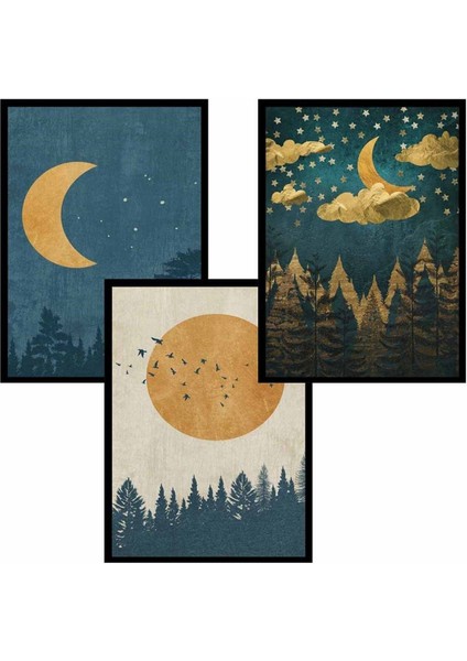 Moon Retro Motto Tasarım Duvar Panosu 3'lü Set fiyatları