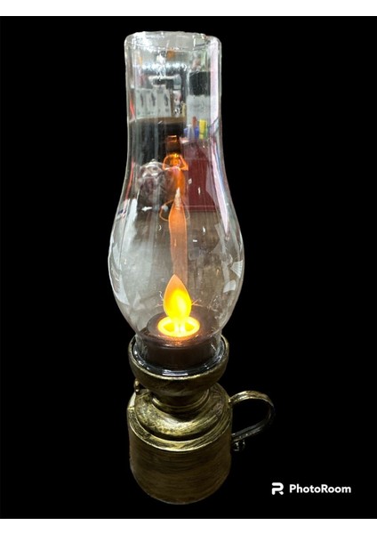Gaz Lambası Şeklinde Dekoratif Pilli Gece Lambası Öçüsü 19 x 8 cm Eskitme Desenli