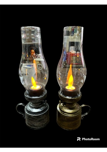 Gaz Lambası Şeklinde Dekoratif Pilli Gece Lambası Öçüsü 19 x 8 cm Eskitme Desenli modelleri