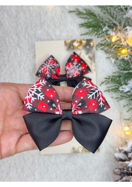 2'li Siyah Yılbaşı Konsepti Kar Tanesi Detaylı El Yapımı Fiyonk Klips Toka Seti fiyatları