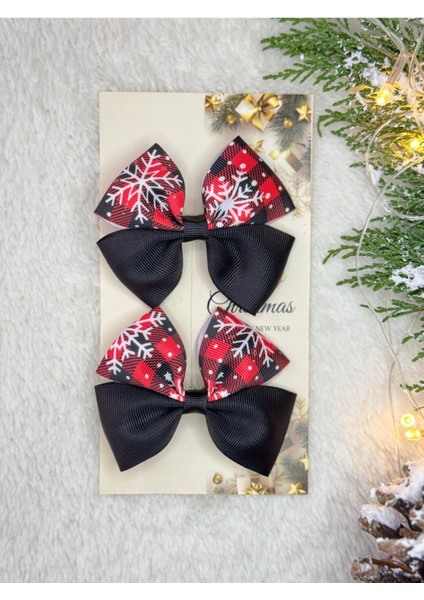 2'li Siyah Yılbaşı Konsepti Kar Tanesi Detaylı El Yapımı Fiyonk Klips Toka Seti modelleri