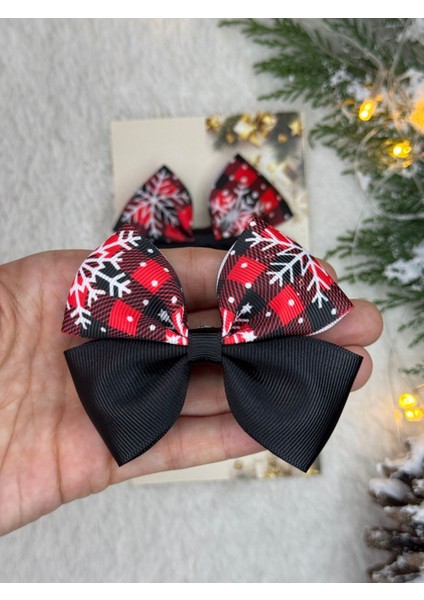 2'li Siyah Yılbaşı Konsepti Kar Tanesi Detaylı El Yapımı Fiyonk Klips Toka Seti fırsatları