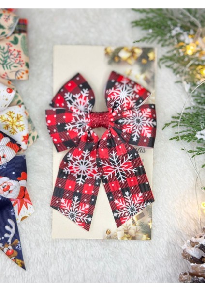 1 Adet Yılbaşı Konsepti Kar Taneli Kırmızı El Yapımı Fiyonk Klips Toka fiyatları