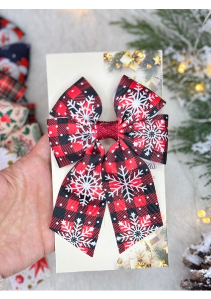 1 Adet Yılbaşı Konsepti Kar Taneli Kırmızı El Yapımı Fiyonk Klips Toka modelleri