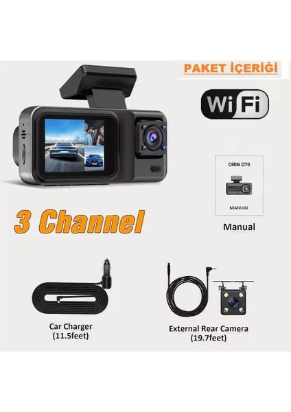 3 Lensli Wifi Araç Içi Kamera Üç Yönlü Kamera Dvr Kaydedici indirimleri