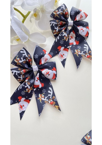 Yılbaşı Konsepti Lacivert Noel Baba Geyik Figürlü El Yapımı Fiyonk Klips Toka fiyatları