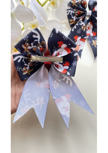 Yılbaşı Konsepti Lacivert Noel Baba Geyik Figürlü El Yapımı Fiyonk Klips Toka modelleri