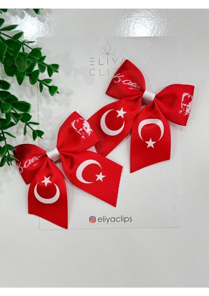 2 Adet Türk Bayrak Kırmızı Atatürk Imza/silüetli 29 Ekim, 23 Nisan Fiyonk Klips Toka Seti