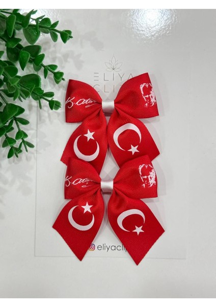 2 Adet Türk Bayrak Kırmızı Atatürk Imza/silüetli 29 Ekim, 23 Nisan Fiyonk Klips Toka Seti