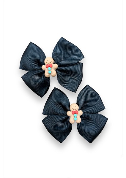 Siyah Fiyonk Kurabiye Adam Figürlü Yılbaşı Konsept Klipsli Toka