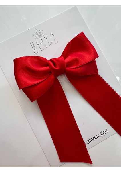 Çocuk Kırmızı Saten Otomatik Klipsli Fiyonk Toka