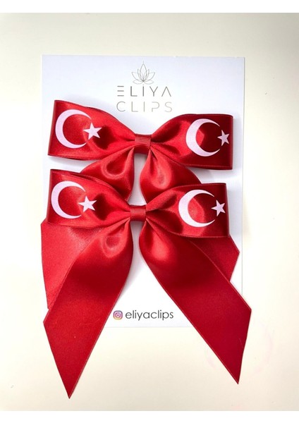 Türk Bayrak Kırmızı Saten Kurdela Fiyonk Klips Toka ELCTURK01