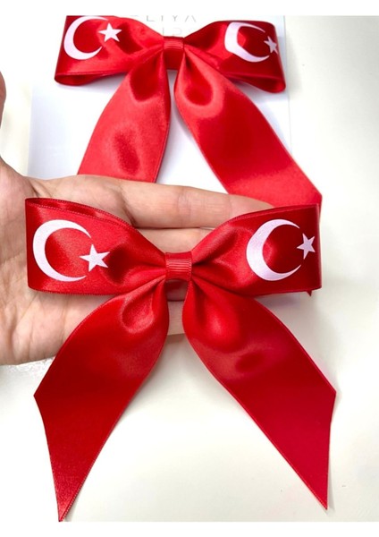 Türk Bayrak Kırmızı Saten Kurdela Fiyonk Klips Toka ELCTURK01 modelleri