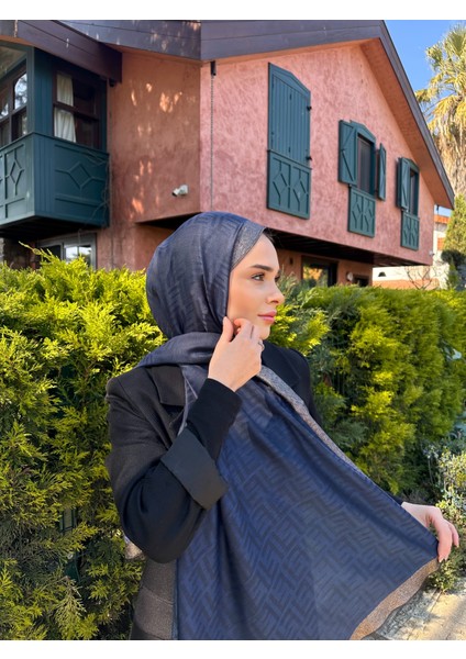 F Desen Yaldızlı Kenarı Simli Pamuk Ipek Şal Yeni Sezon