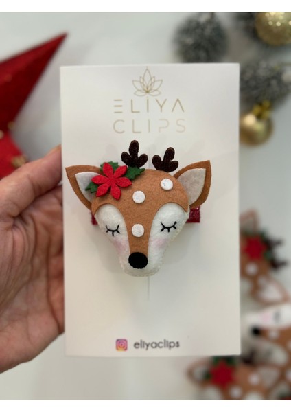 El Yapımı Geyik Figürlü Keçe Yılbaşı Klips Çocuk Tokası fiyatları