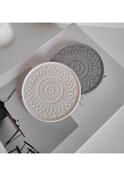 Gri Beyaz Mandala 2 Li Beton Bardak Altlığı