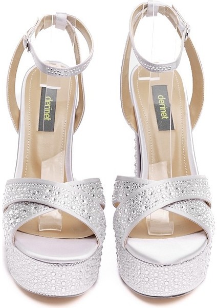 Bilekten Bantlı Taşlı Platformlu Kadın Topuklu Ayakkabı modelleri